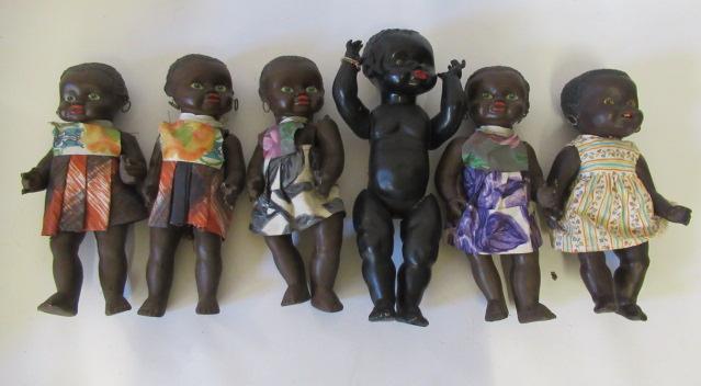 Six celluloid black baby dolls Image