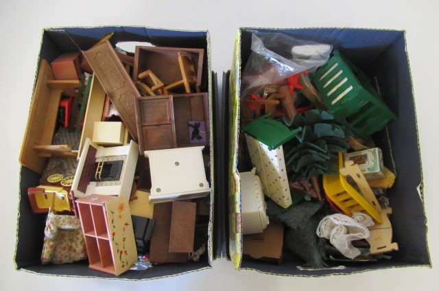 A vintage doll's house together with a large quantity of doll's house furniture and accessories Image