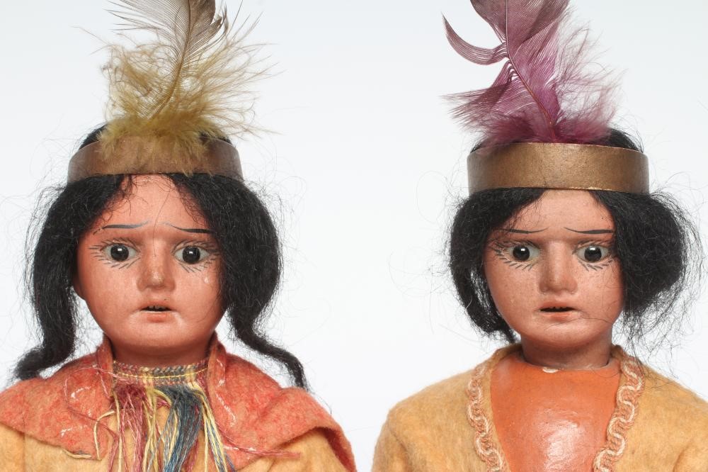 Two Christian Eichorn & Sohne bisque socket head Native American dolls Image