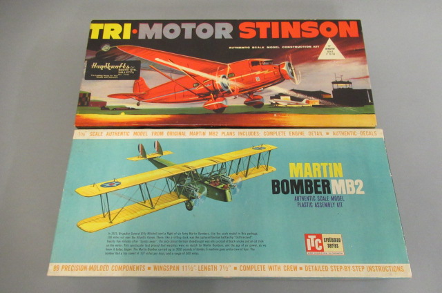 Two vintage plastic aircraft kits comprising Kleeware Tri-Motor Stinson and I.T.C. Craftsman Martin Image