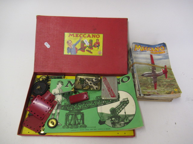 Meccano Magazines for 1957 and a small quantity of Meccano parts in No 2 Set Image