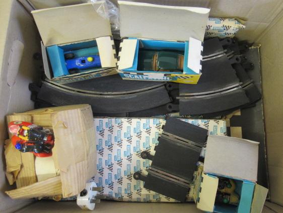 Scalextric cars and track including two motorcycle and side cars Image