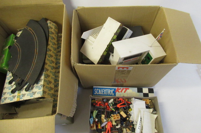 Scalextric track and trackside buildings including timers Image
