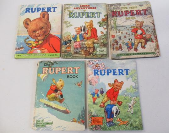Five hard back Rupert Annuals from the 1950's Image