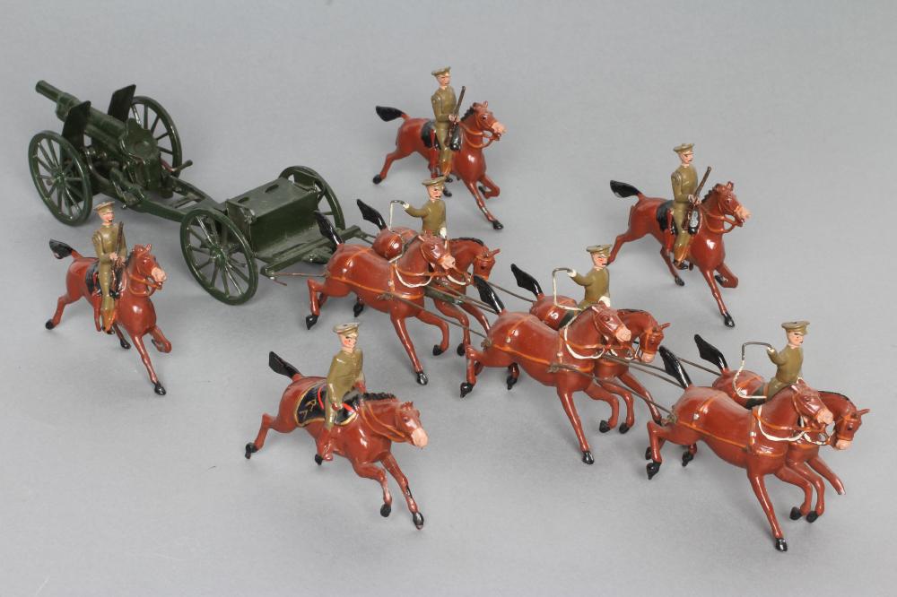 Britain gun team at the gallop khaki WWI soldiers Image