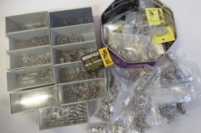 Mostly unpainted War Game figures from various armies Image