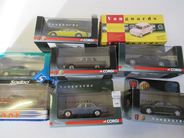 Nine late issue diecast vehicles by Vanguards and Dinky including Jaguar Image