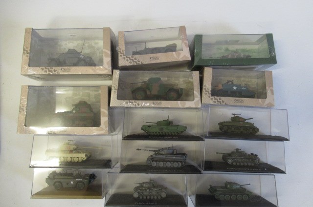 Fifteen Atlas Editions military vehicles including British and German tanks Image