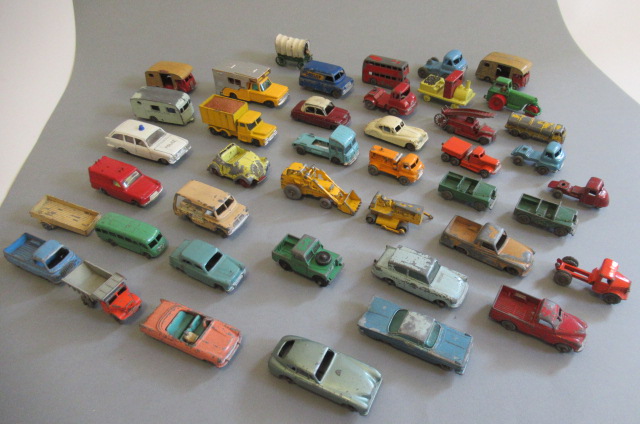 Playworn Matchbox Lesney vehicles including cars Image