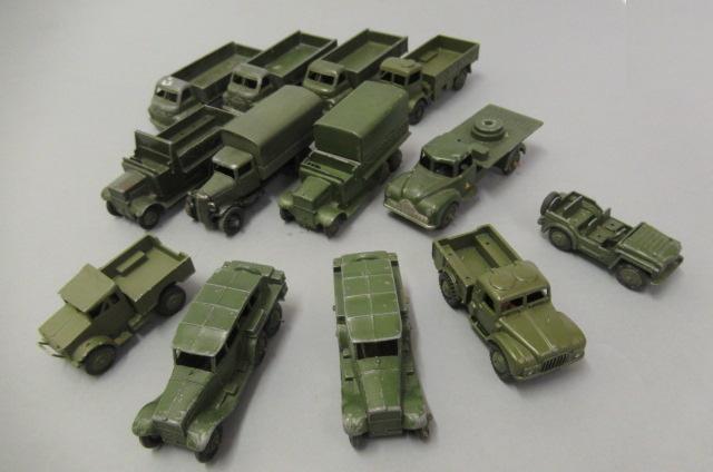Unboxed Dinky army vehicles including wagons and small trucks Image