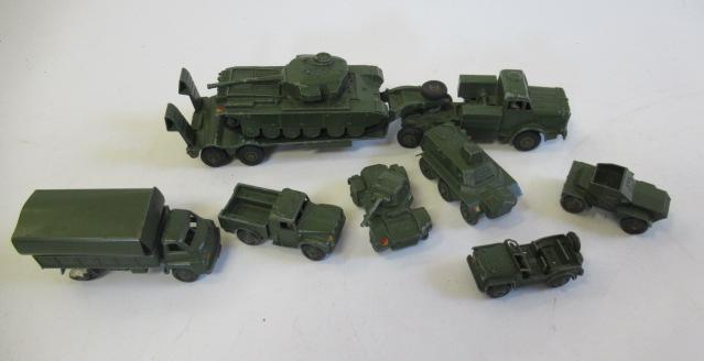 Unboxed Dinky army vehicles including tank and tank transporter Image