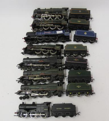 Eight playworn locomotives by Hornby and Triang including Princess Class and Royal Scot Image
