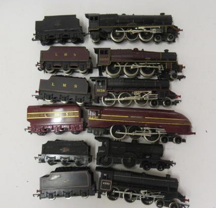 Six playworn locomotives by Hornby and others including Princess Class and Class 5 Image