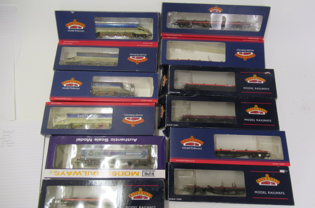 Bachmann and Dapol modern image goods rolling stock comprising seven bogie bolster wagons Image