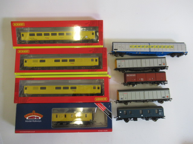 Modern image rolling stock by Hornby and others including three Network Rail track inspection MK2 Image