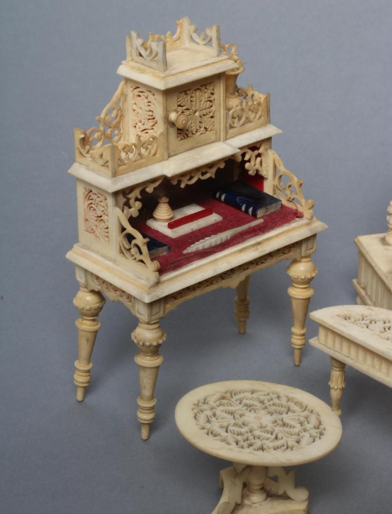 A collection of Victorian bone and ivory doll's house furniture Image