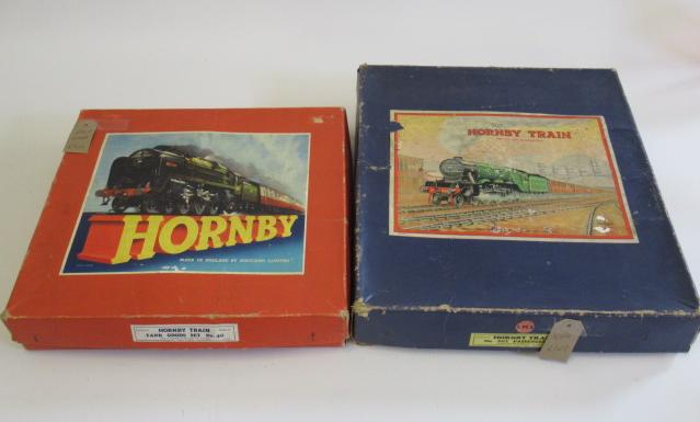 Hornby Clockwork Goods Set No 40 B.R. tank locomotive and three goods trucks and Hornby Clockwork Image
