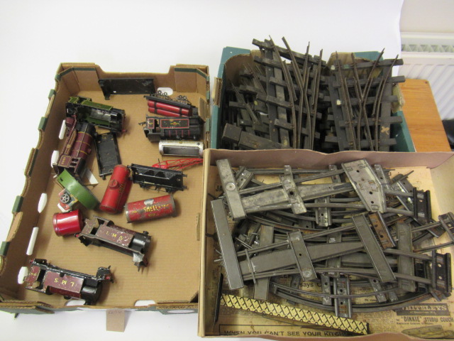 Playworn Hornby rolling stock and track Image