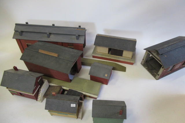 Wooden railway buildings including engine shed Image