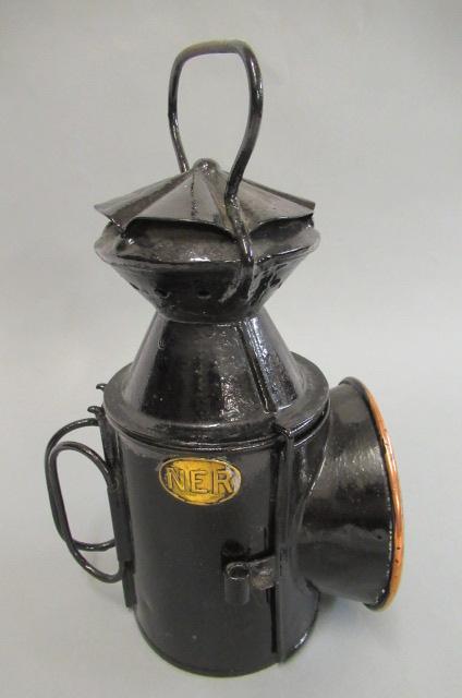 Reproduction G.W.R. brass coach lights for use with candles and an N.E.R. porters signal lamp with Image