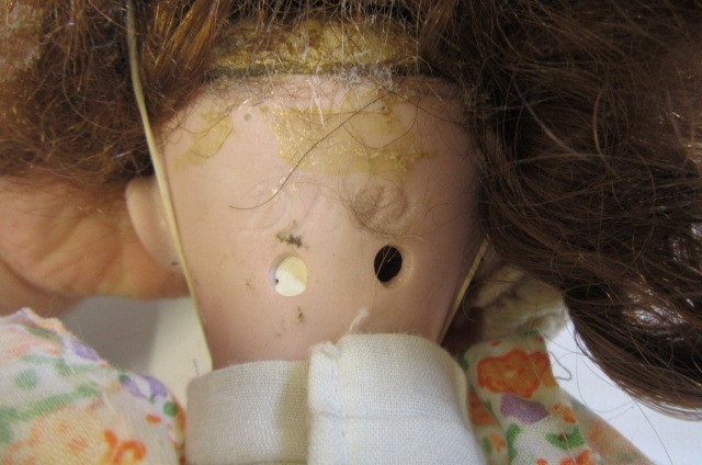 A French bisque socket head walking doll with blue glass fixed eyes Image