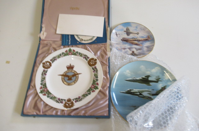 Three decorative plates with aircraft scenes including R.A.F. 1918-1968 plate (Est. plus 21% premium Image
