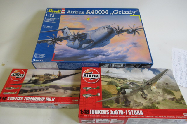 Three model kits by Revell and Airfix comprising 1:48 Curtiss Tomahawk Image