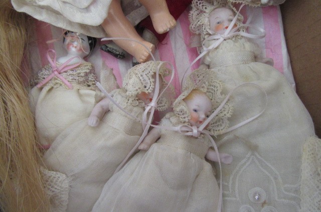 A collection of seventeen miniature dolls with bisque and celluloid examples including an S.F.B.J. Image