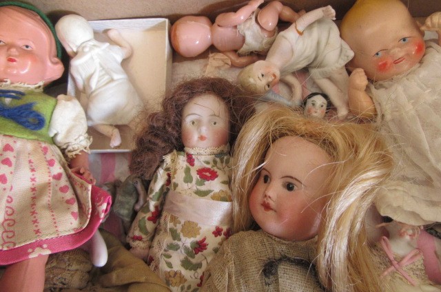 A collection of seventeen miniature dolls with bisque and celluloid examples including an S.F.B.J. Image