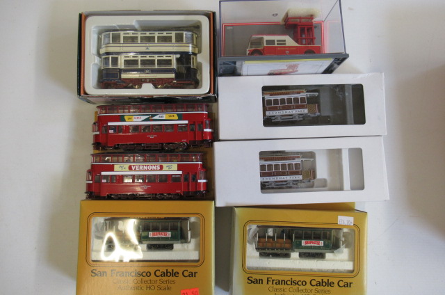 Eight tram models by various manufacturers including AEC tower wagon Image