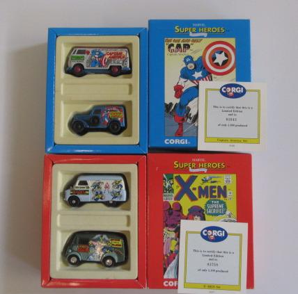Two Corgi Marvel Super Heroes Vans comprising X-Men and Captain America Image