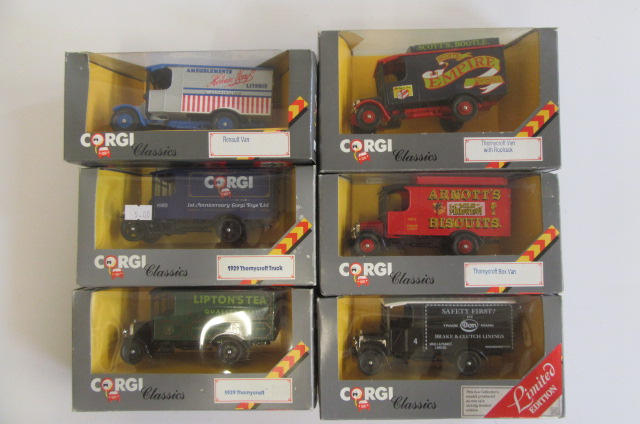 Six Corgi Classics Commercial Vans including Renault and Thornycroft Vans Image