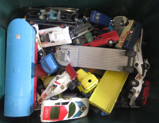 Playworn Corgi vehicles including race cars Image