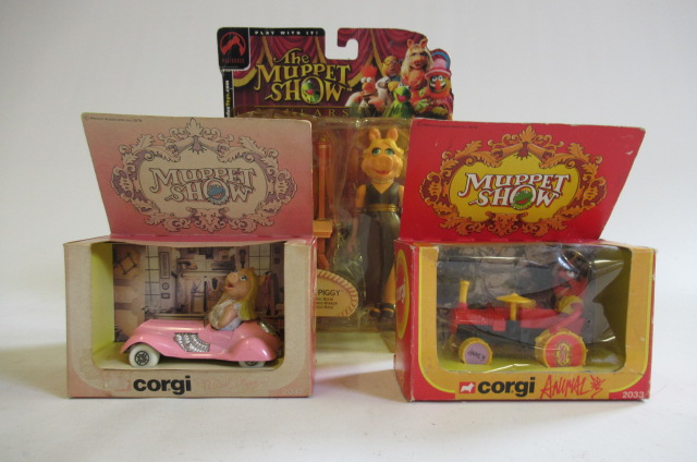 Corgi Muppet Show Animal and Miss Piggy cars together with a Miss Piggy figure Image