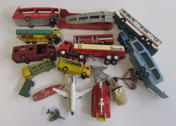 Playworn Dinky vehicles including Dinky Auto Service Transport Lorry Image
