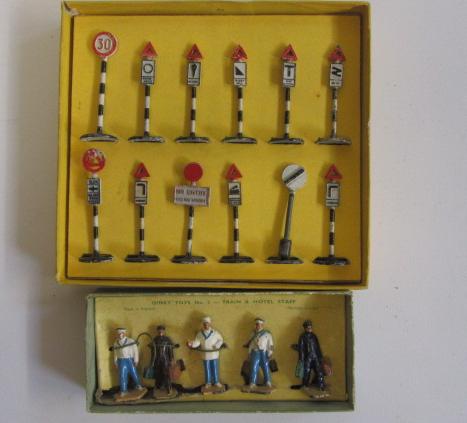 Dinky Set No5 Train and Hotel Staff and a Set No47 Road Signs Image