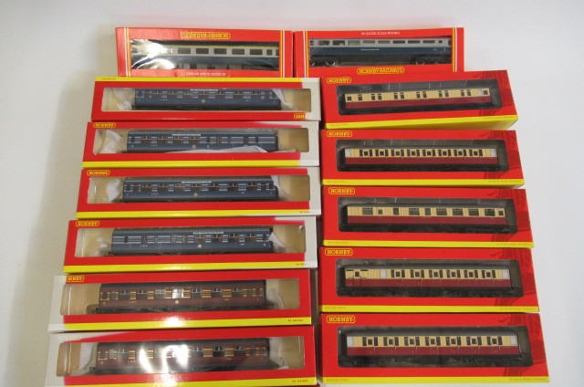 Fourteen Hornby passenger coaches comprising five B.R. (N.E.) Corridor coaches Image