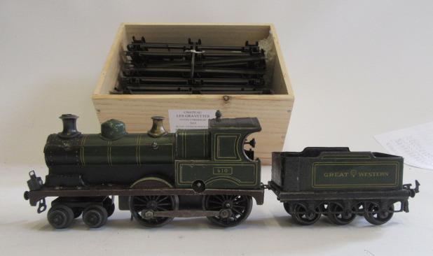 Bing clockwork 4-4-0 G.W.R. Tender Engine finished in green with 410 to cab and a quantity of Image