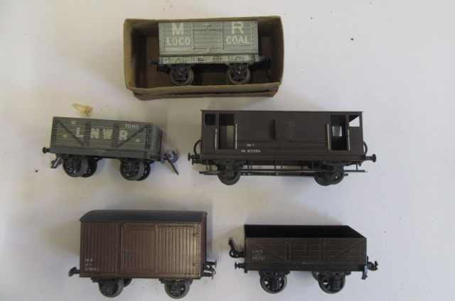 Five goods wagons by Bassett Lowke and Leeds comprising M.R. Coal locomotive Image