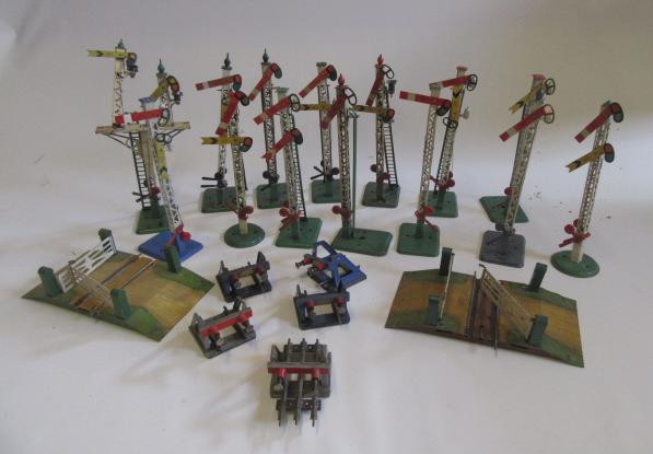 Fourteen playworn Hornby signals Image