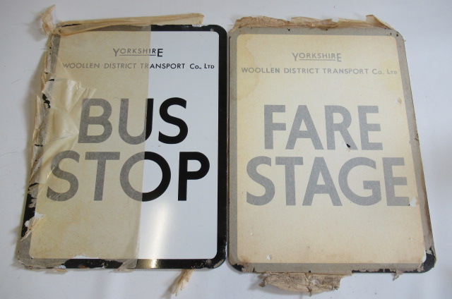 Two double sided aluminium bus signs for the The Yorkshire Woollen District Transport Co. Ltd Image