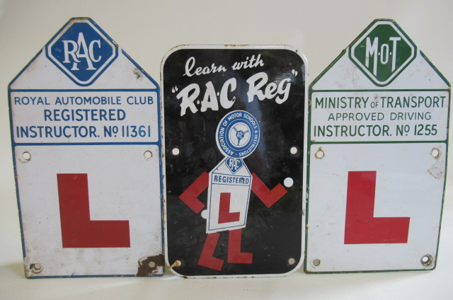 Three enamel driving instruction signs Image