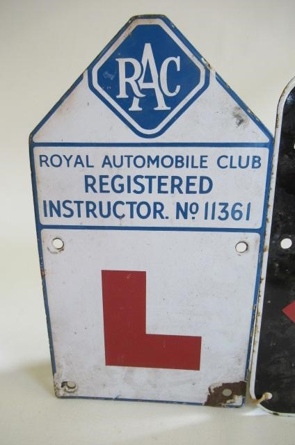 Three enamel driving instruction signs Image