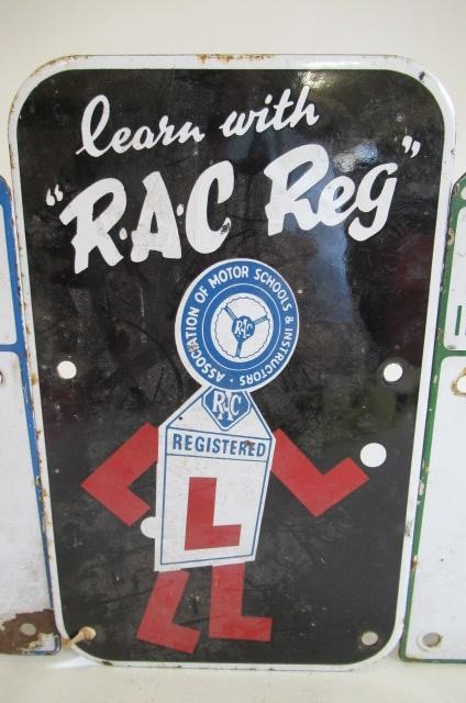 Three enamel driving instruction signs Image