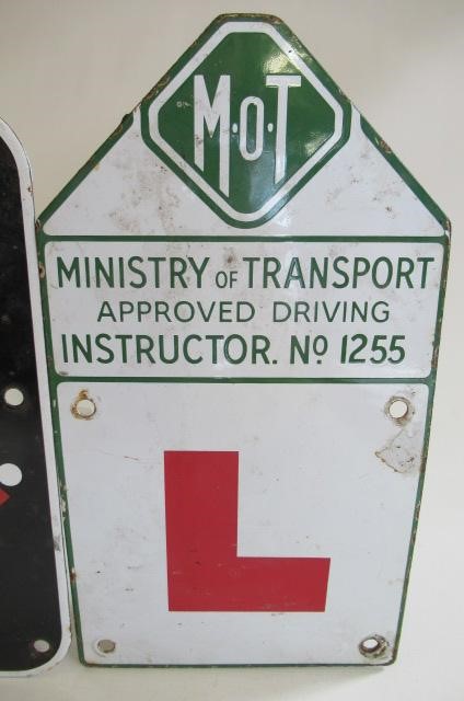 Three enamel driving instruction signs Image