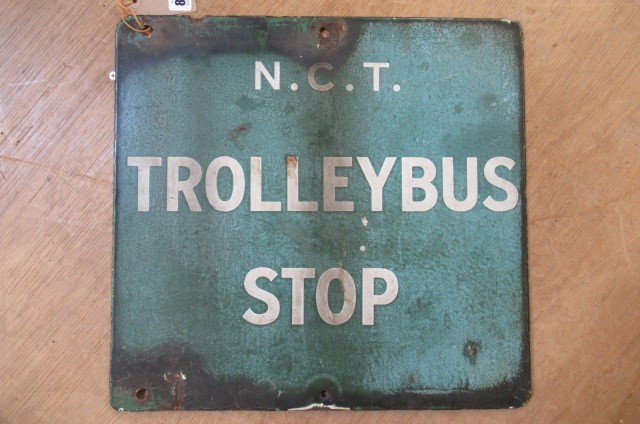 A two sided enamel NCT trolleybus stop sign, 15 3/4" x 15" Image