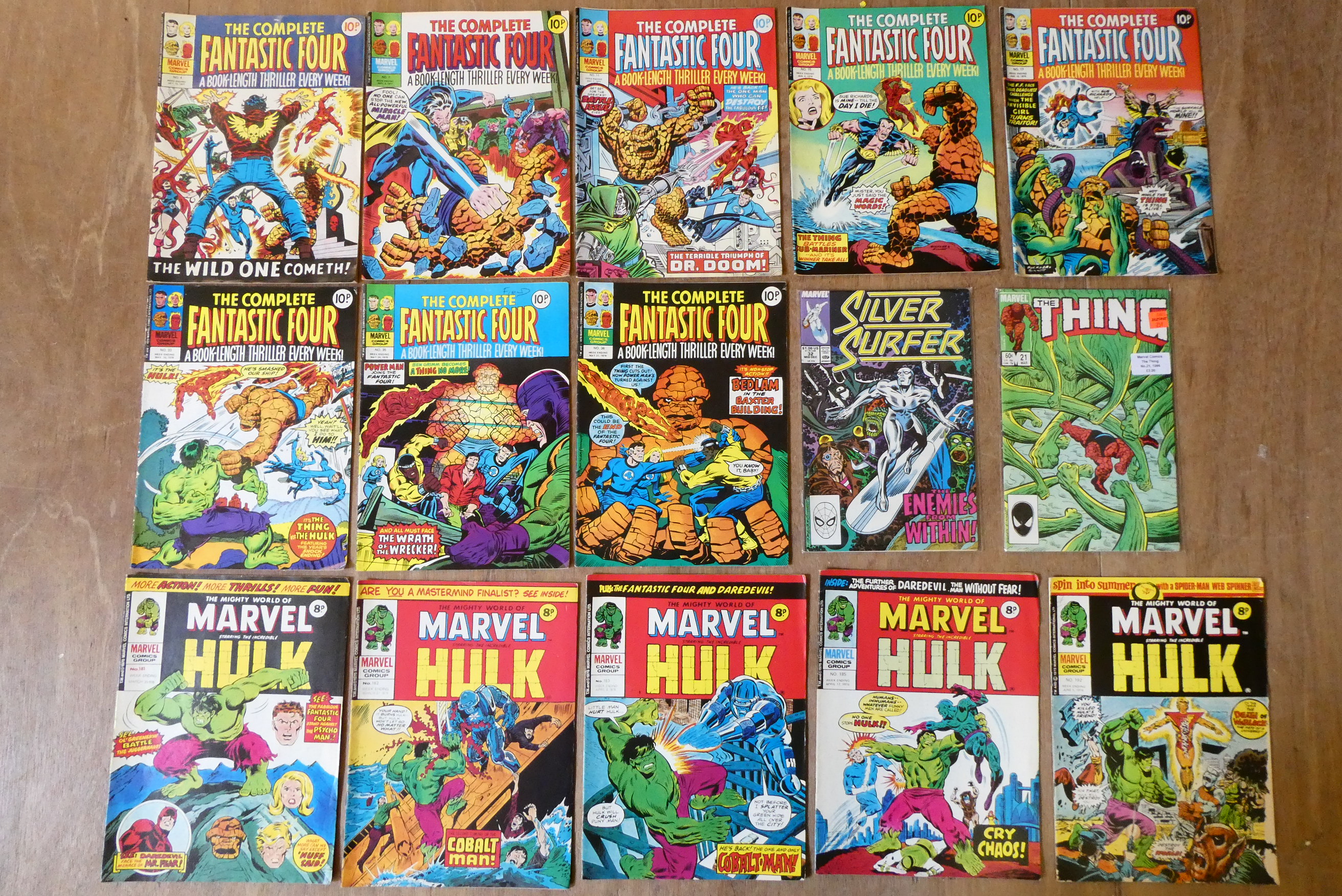 A collection of Fantastic Four and Hulk Marvel comics Image