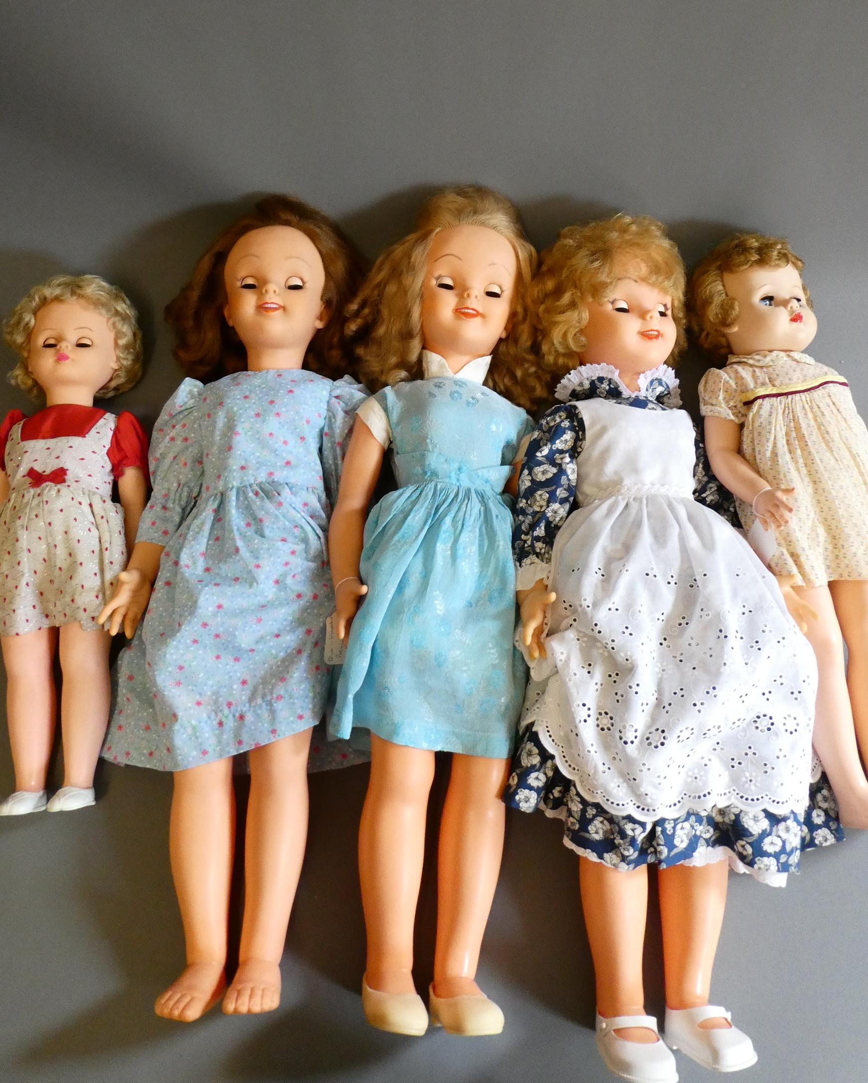 Five large vintage dolls comprising three 30" Semco Walt Disney dolls, a 22" Rosebud Chatty Cathy Image