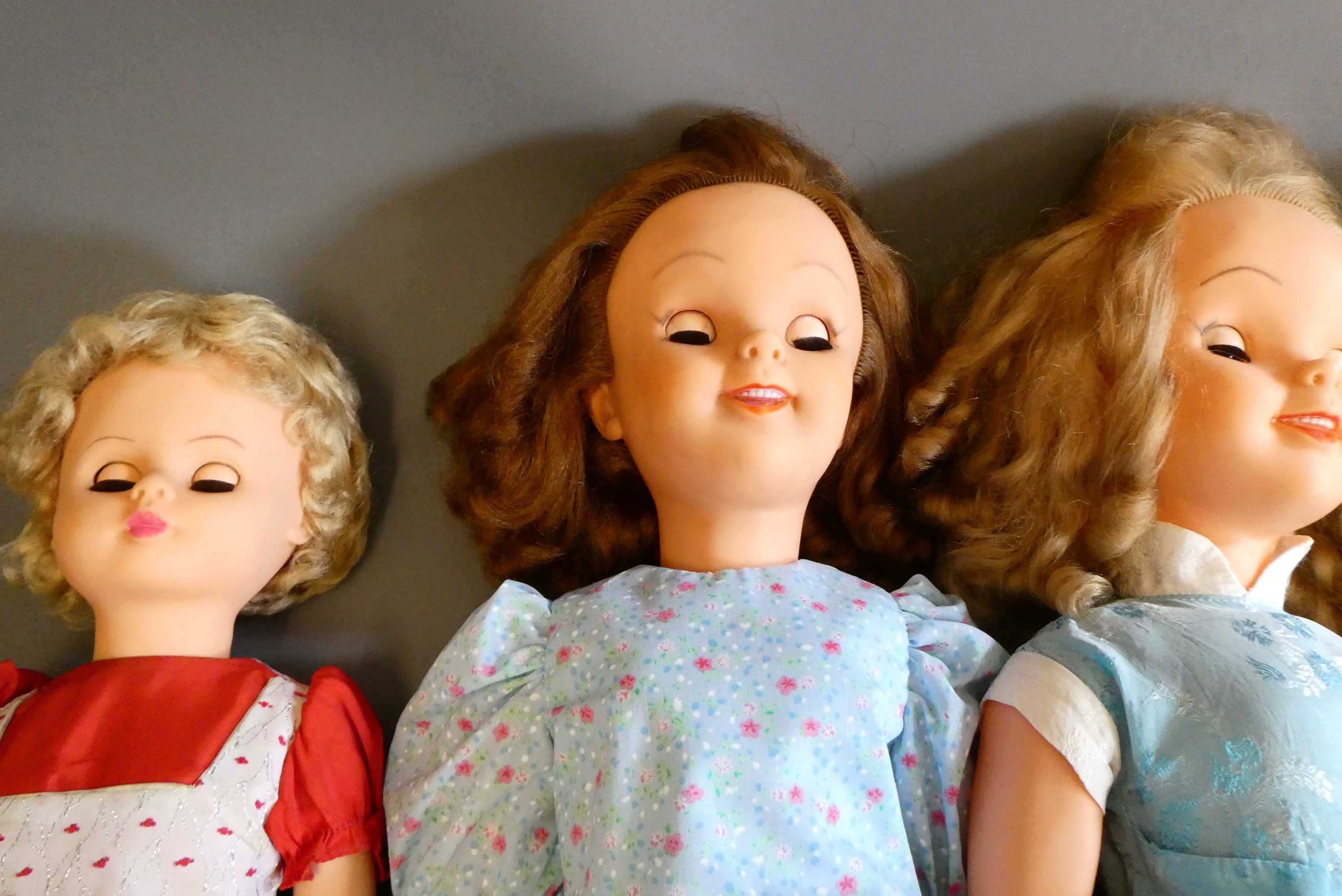 Five large vintage dolls comprising three 30" Semco Walt Disney dolls, a 22" Rosebud Chatty Cathy Image