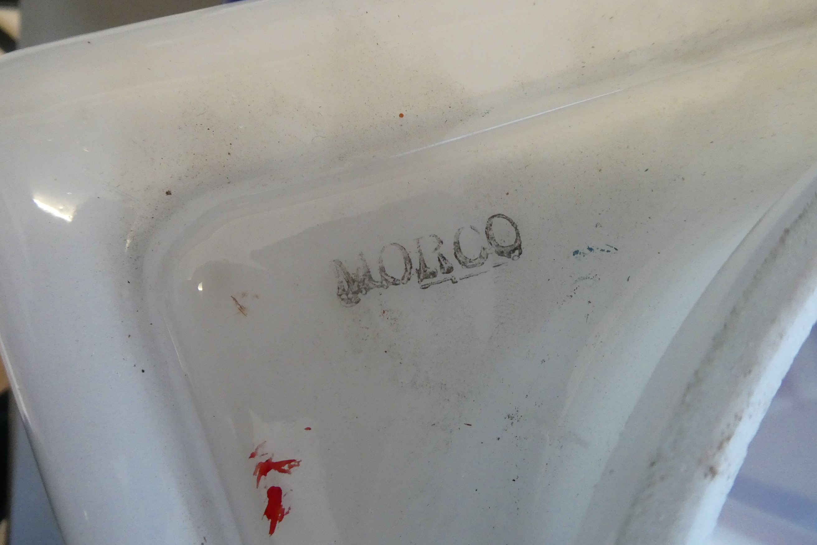 Regent TT petrol pump glass globe, of cuboid form with red and blue colouring, stamped "MORCO" AND Image